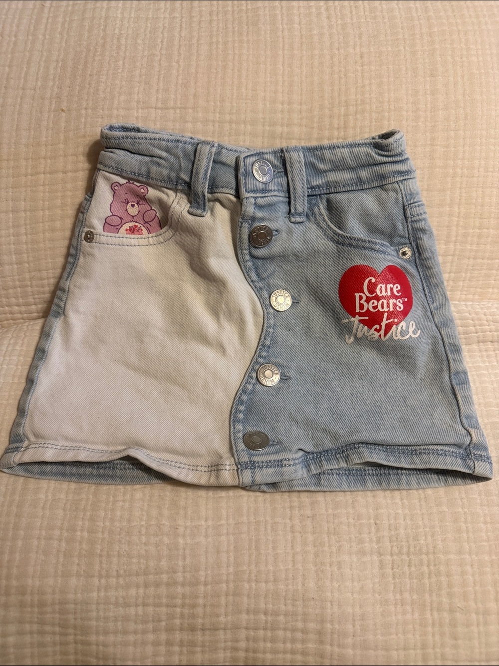 Justice Care Bears Two-Tone Denim Skirt - Light Blue & Cream